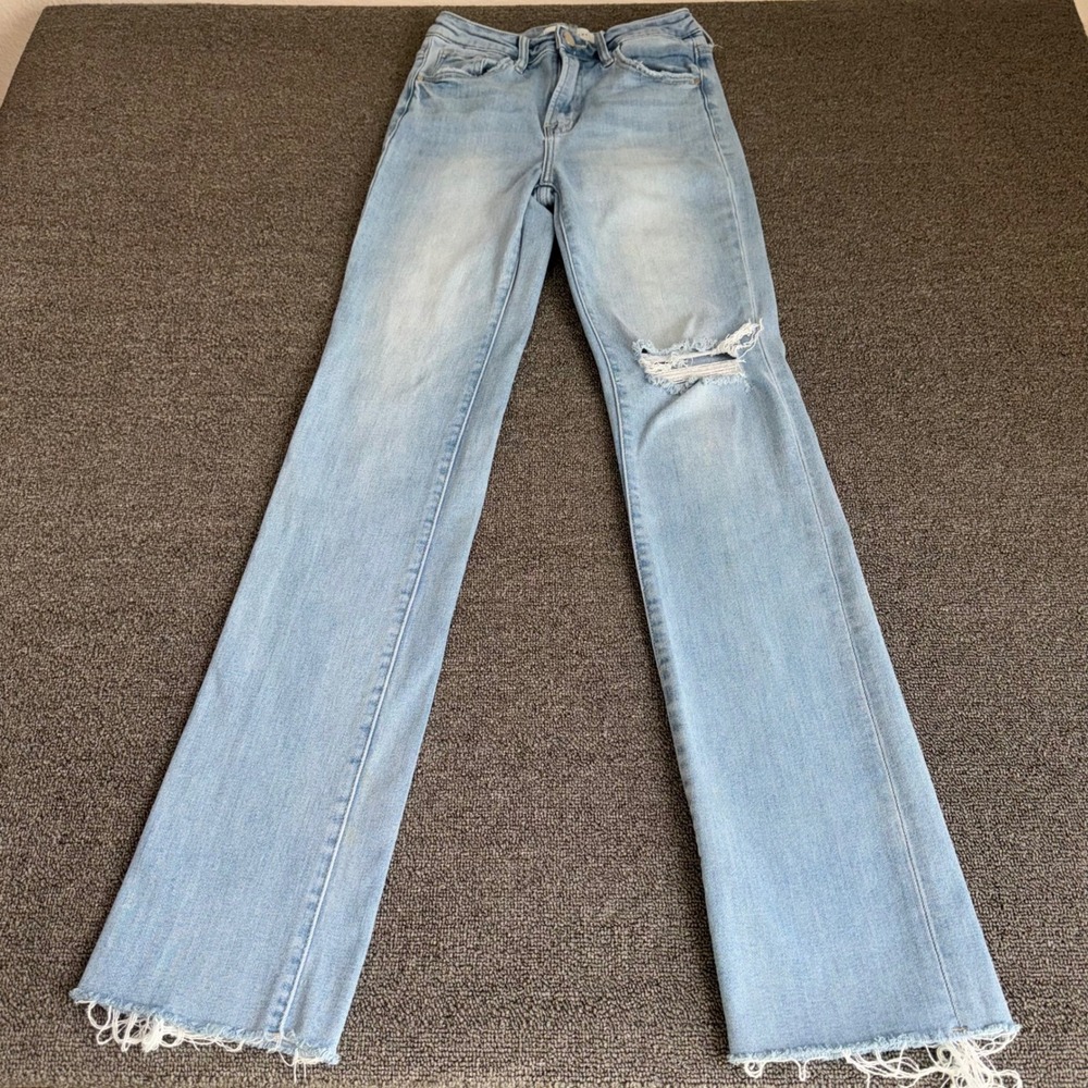 Risen Jeans Light Wash High Rise Distressed Straight Leg Women's Size 1/25
